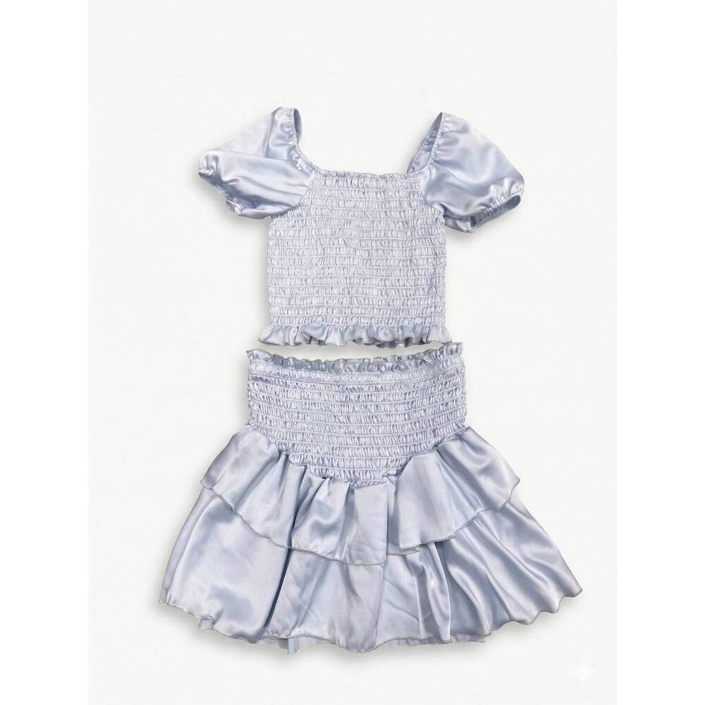 NEW CHERYL CREATIONS girls' smocked ruffle skirt in soft blue